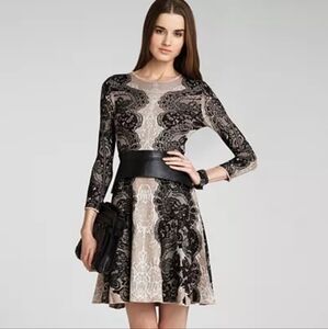 BCBGMAXAZRIA Alma Relief Jacquard Lace A-Line Dress